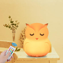 Load image into Gallery viewer, Owl LED Night Light Remote Control Touch Sensor 9 Colors Dimmable Timer USB Cartoon Silicone Bedside Lamp